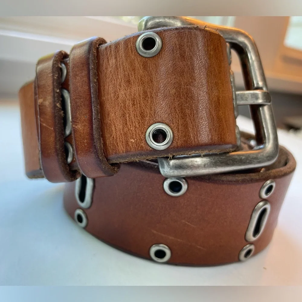 Fossil brown and silver cutout genuine leather belt boho size large